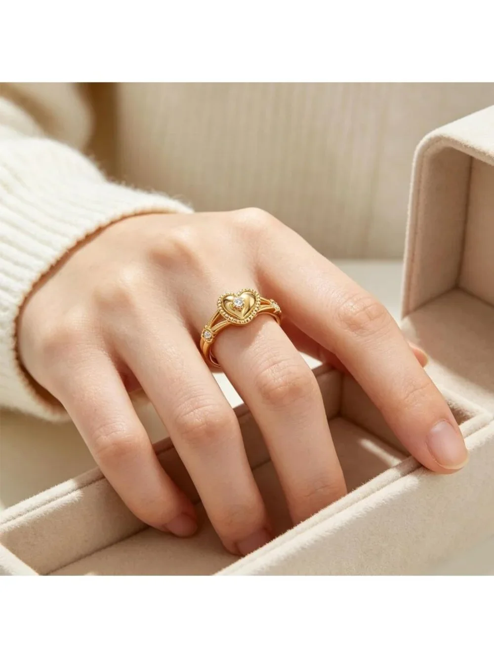 Vintage 14K Gold Plated Heart Signet Promise Ring for Women, Sizes 6-10